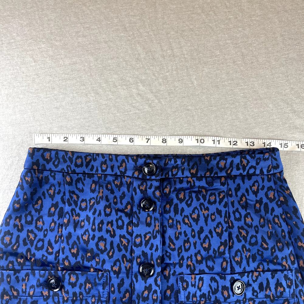 Banana Republic Blue & Black Leopard Print Skirt 4 Button Down Front Pockets - Picture 5 of 9